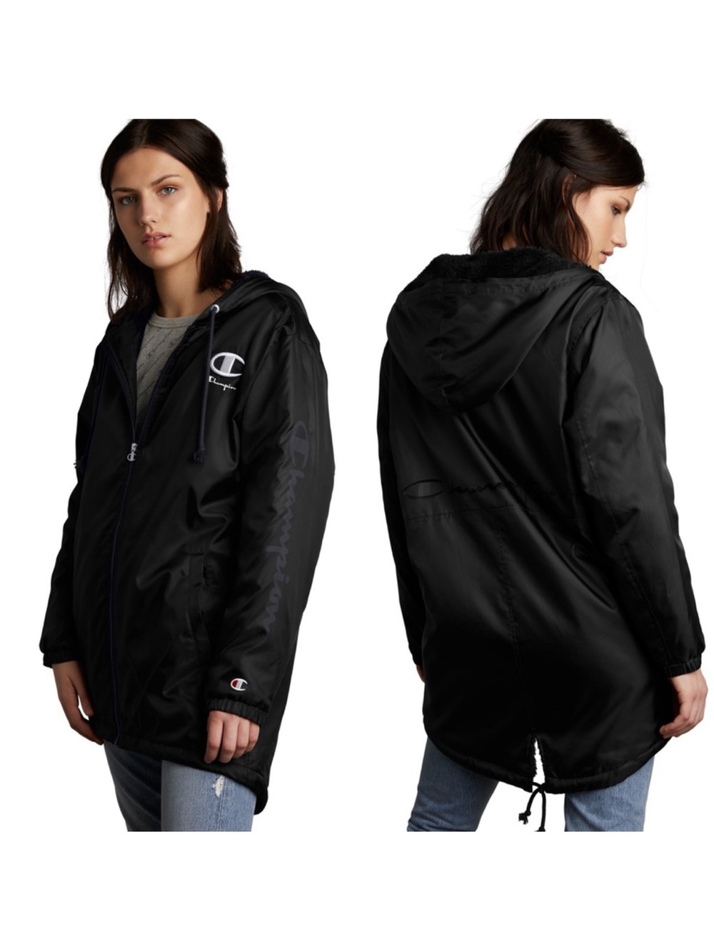 Champion hooded sherpa lined stadium jacket. Size women’s XL.